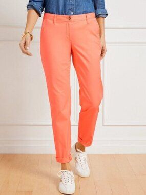 Talbots Relaxed Chino Pant Womens 16 Coral Orange Preppy Straight Leg Ankle